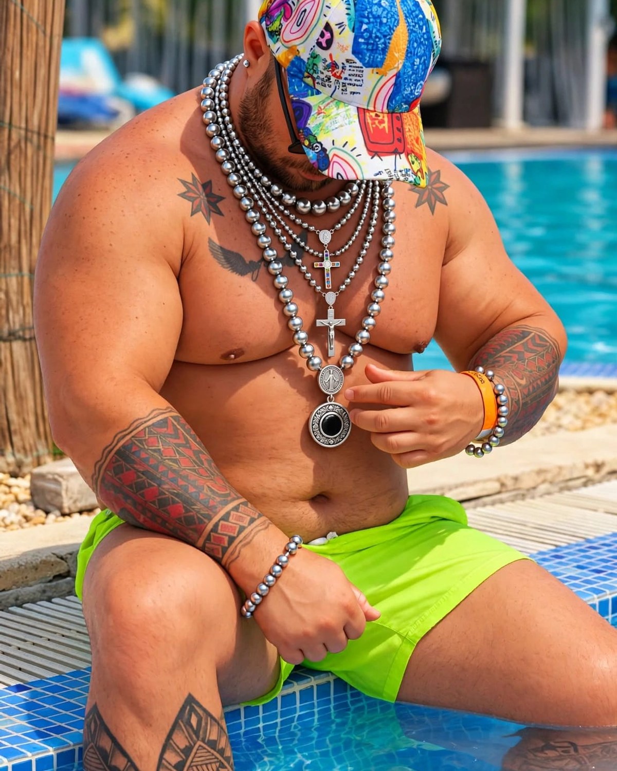 Colier din inox KRYSTYANO purtat la piscină